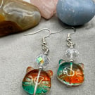 Glass cat drop earrings 