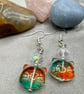Glass cat drop earrings 