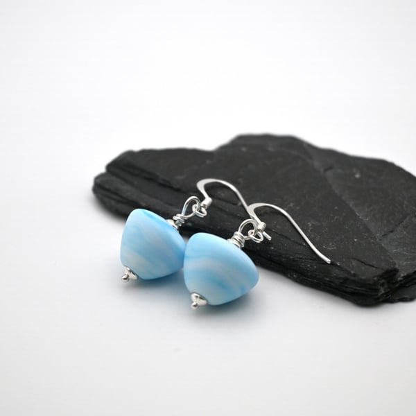 lampwork blue sea glass cone earrings