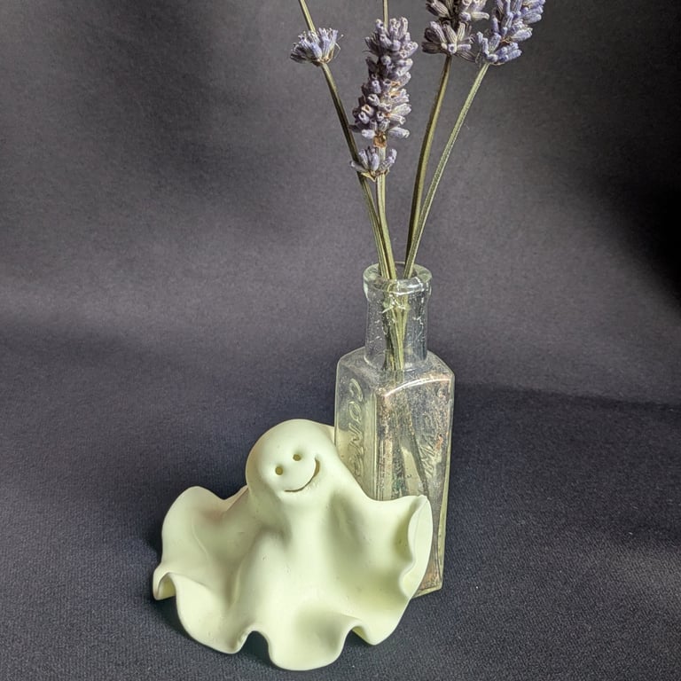 Una - Glow in the dark polymer clay & vintage glass bud vase 