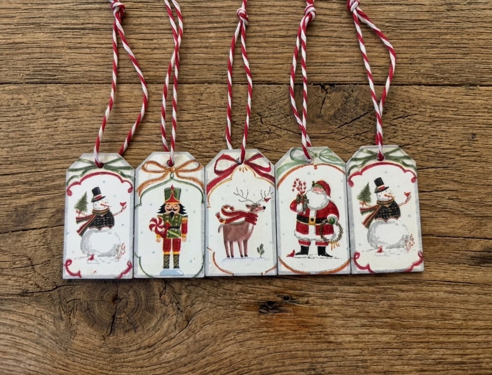 5 x Mini Wooden Christmas Gift Tags
