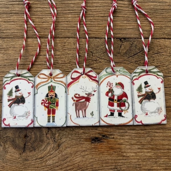 5 x Mini Wooden Christmas Gift Tags