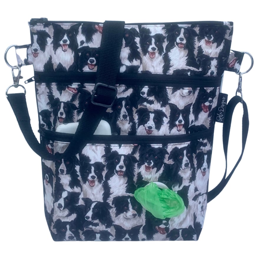 Dog walking bag, cross body bag, shoulder bag collie dogs