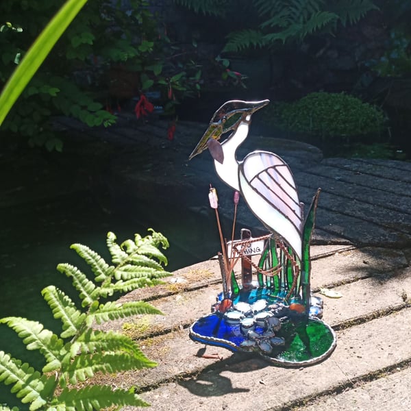 "No Fishing" Stained Glass Heron 
