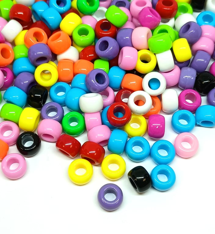 Multicoloured Opaque Acrylic Pony Beads: 9x6mm, Well polished, Jewellery Making
