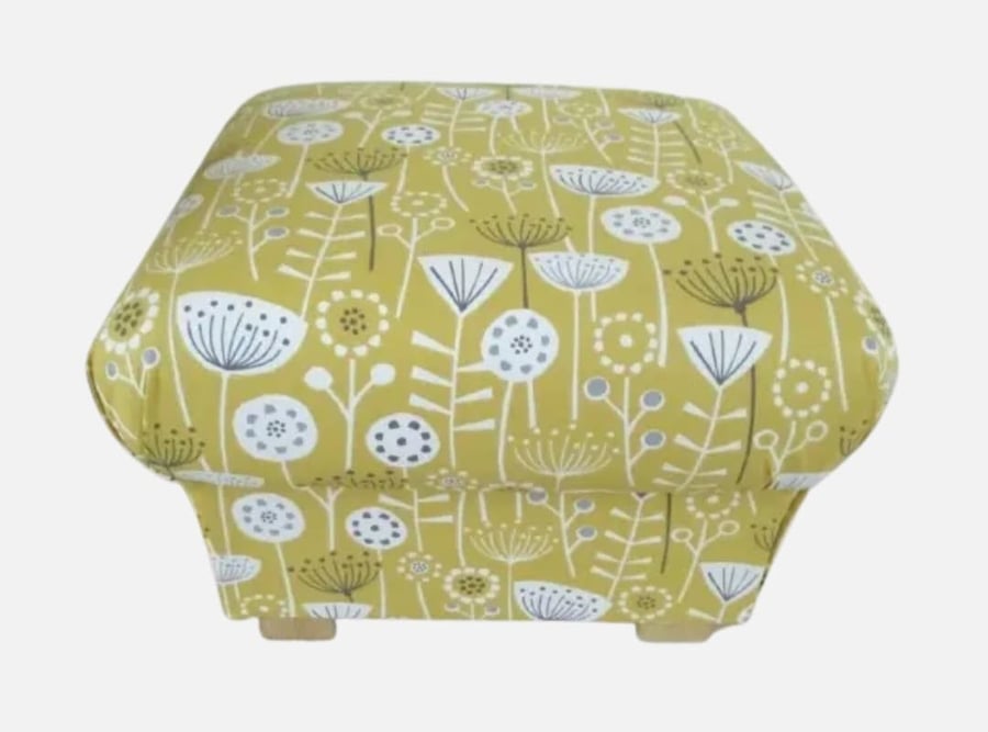 Storage Footstool Fryetts Bergen Ochre Fabric Pouffe Floral Mustard Yellow