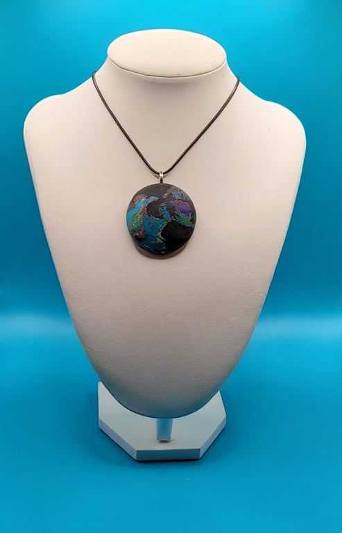 Polymer clay pendant necklace handmade jewellery 40 mm convex