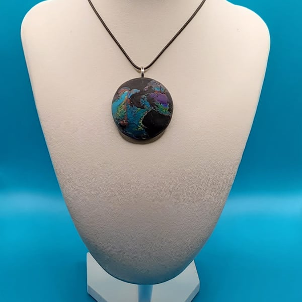 Polymer clay pendant necklace handmade jewellery 40 mm convex