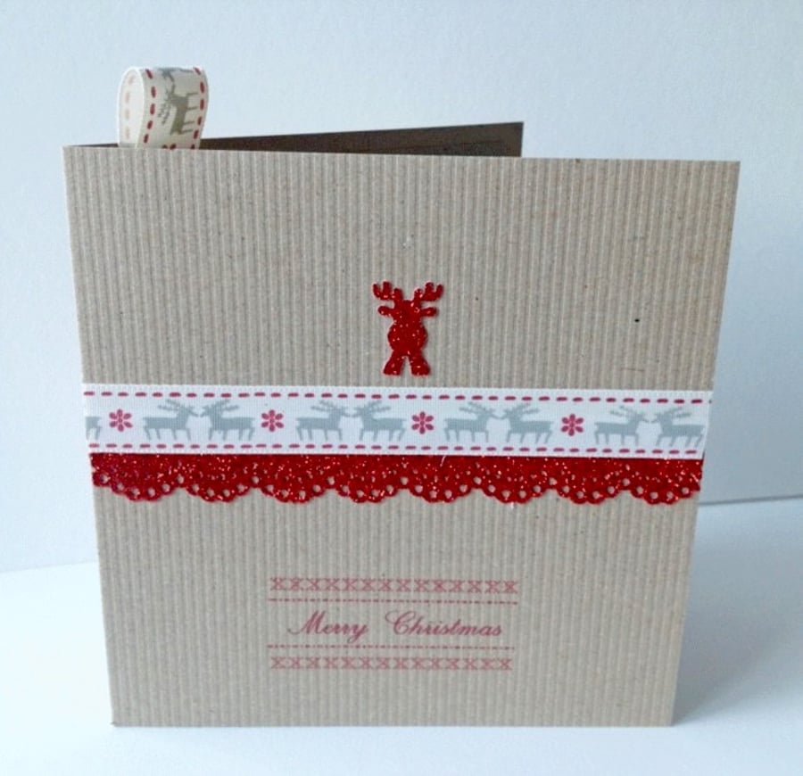 Christmas Card Five Pk,'Rudolph in Red'Handmade Xmas Cards,Can Be Personalised