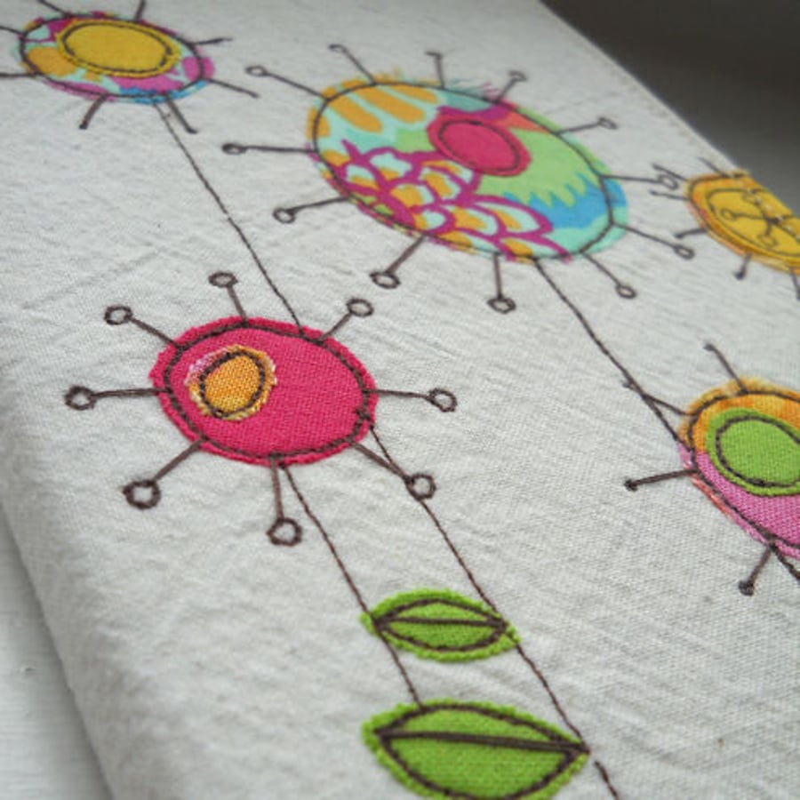 embroidered notebook - bright flowers - A6 size