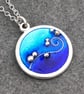 Enamel Pendant, blue enamel pendant, round blue pendant, silver bubbles pendant, - Image 1