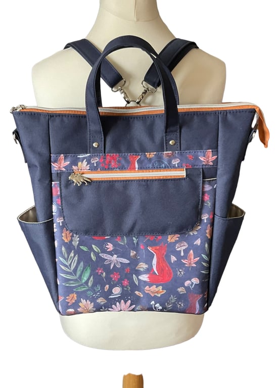 Backpack Water resistant and convertible with woodland fox print 
