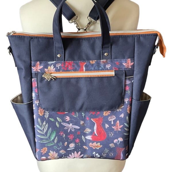 Backpack Water resistant and convertible with woodland fox print 