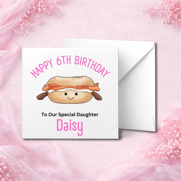 Personalised 6th Birthday Card, Cute Design, Custom Name, Son Daughter Kids Card