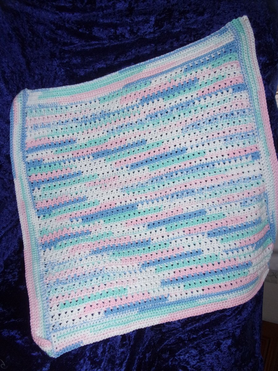 Cream, Pink, Blue & Green Crochet Blanket