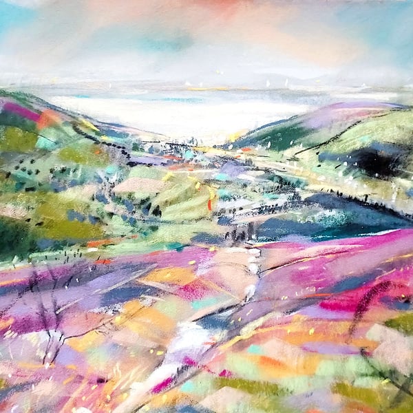 Original Pastel Painting Looking Down The Valley Landscape 30 x 24cms