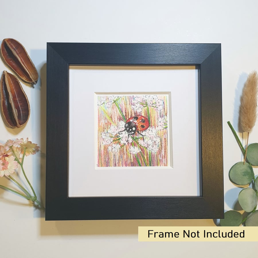 Ladybird original art miniature, insect drawing, artwork