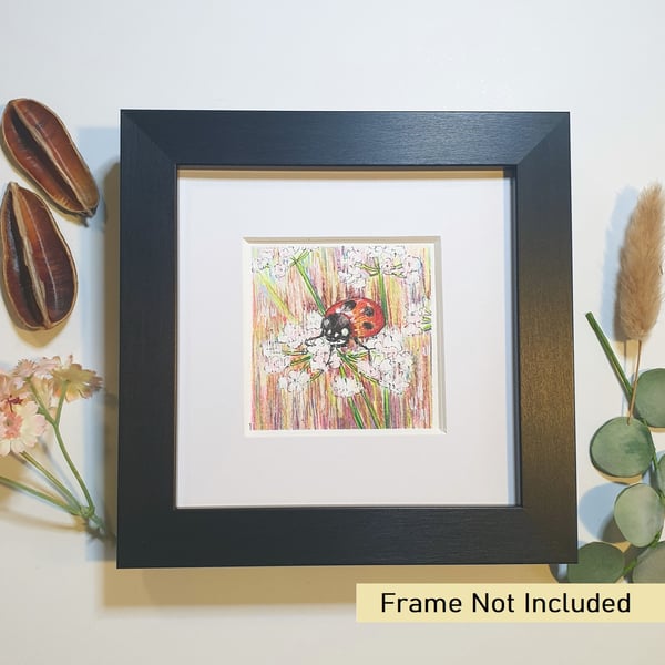 Ladybird original art miniature, insect drawing, artwork