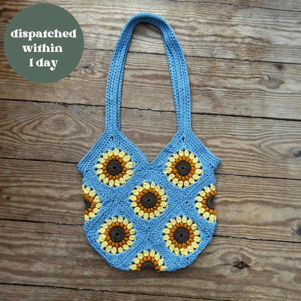 Handmade Sunflower Child's Crochet Bag - Sky Blue