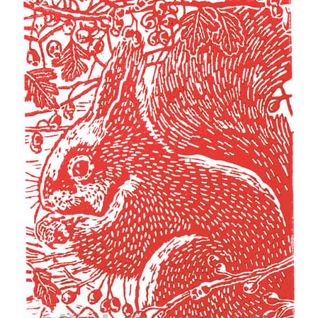 Squirrel in the Hawthorn - Squirrel Art -  Linocut Print