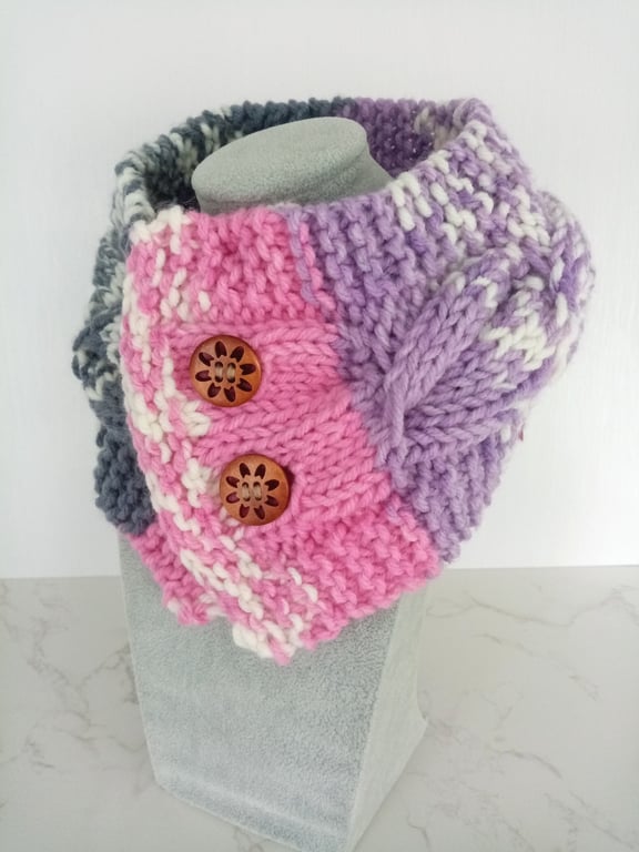 Merino Fair Isle Style Cable Knit Neck Warmer, Nordic Style Neck Warmer