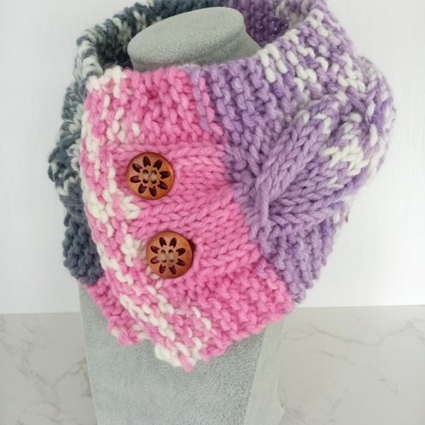 Merino Fair Isle Style Cable Knit Neck Warmer, Handmade Scarf 