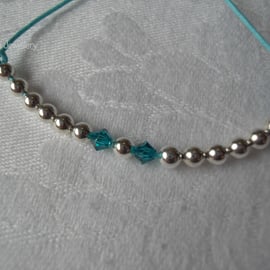 Turquoise Crystal and Sterling Silver Bead Bracelet