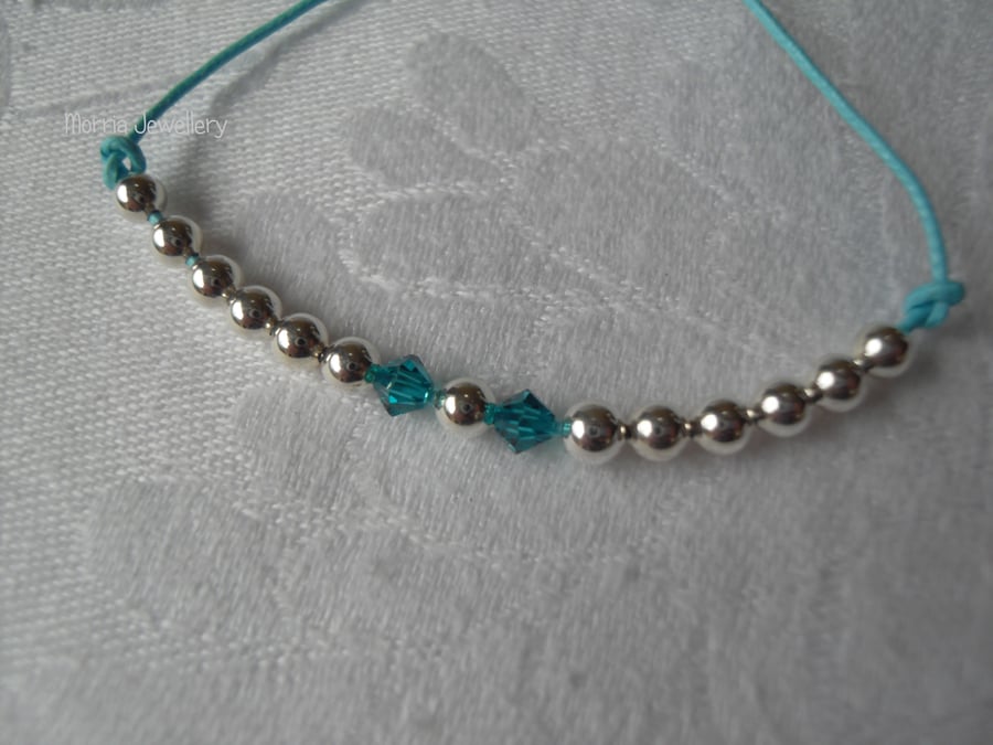 Turquoise Crystal and Sterling Silver Bead Bracelet