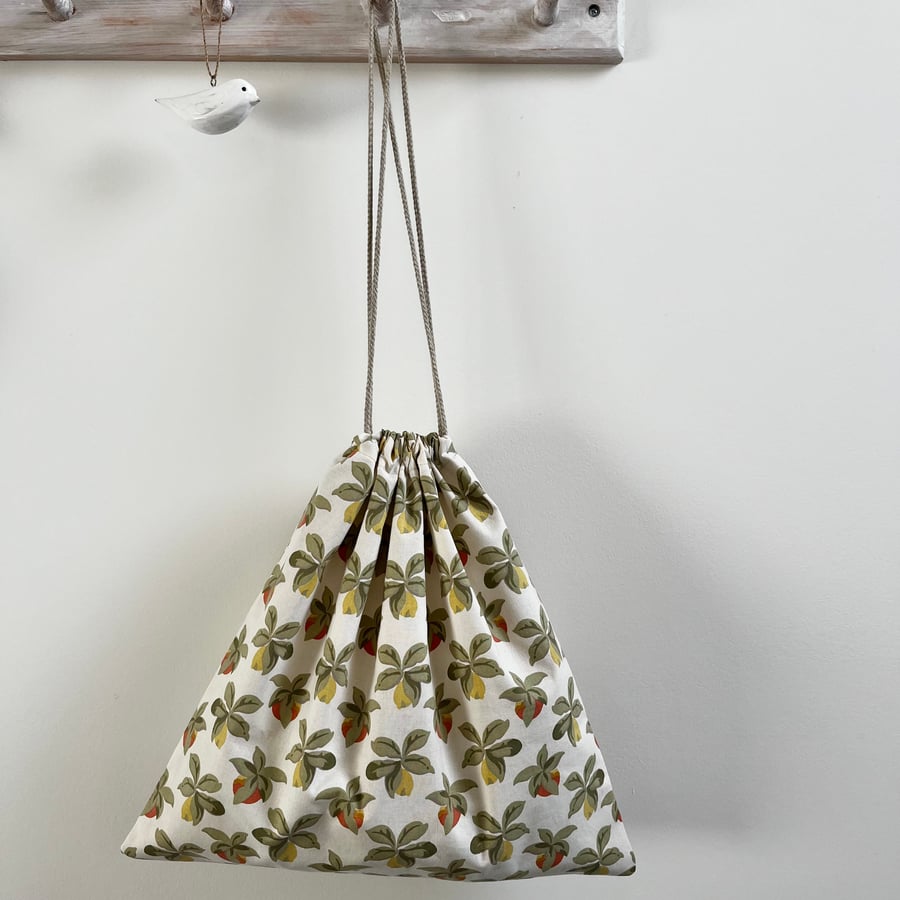 Vintage Laura Ashley cotton drawstring bag citrus fruit laundry or project bag