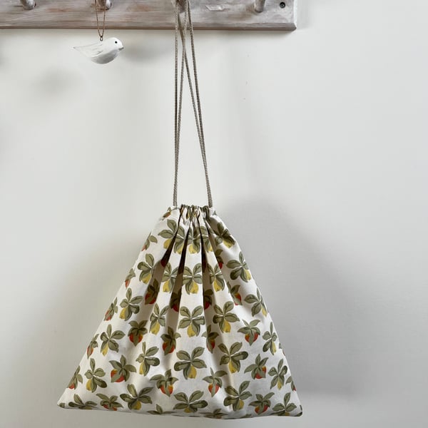 Vintage Laura Ashley cotton drawstring bag citrus fruit laundry or project bag
