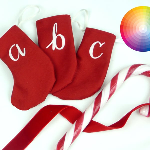 Little Christmas Stocking- personalised initial xmas, custom alphabet tree decor