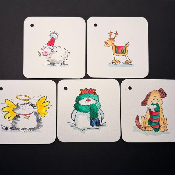 Hand watercoloured gift tags from Penny Black stamps - Christmas animals