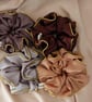 Gold Piping Edged XXL Scrunchies, Piping Trim Silky Satin Statement Scrunchies - Image 1