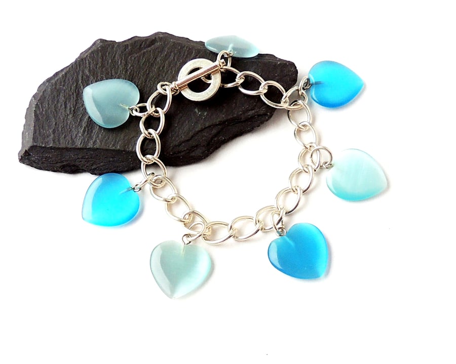 Blue Hearts Bracelet - 7.5" Long  1649