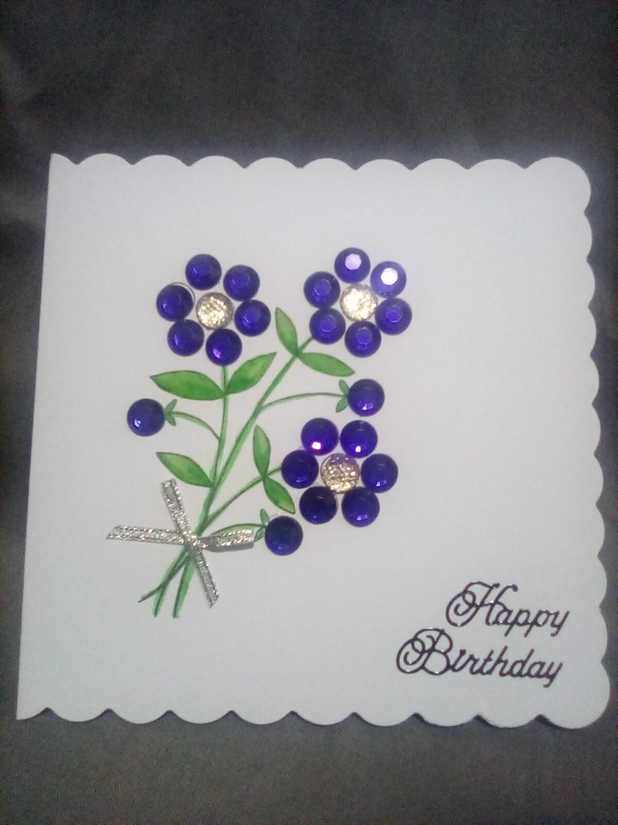 Unique watercolour embellished Birthday card, with ribbon