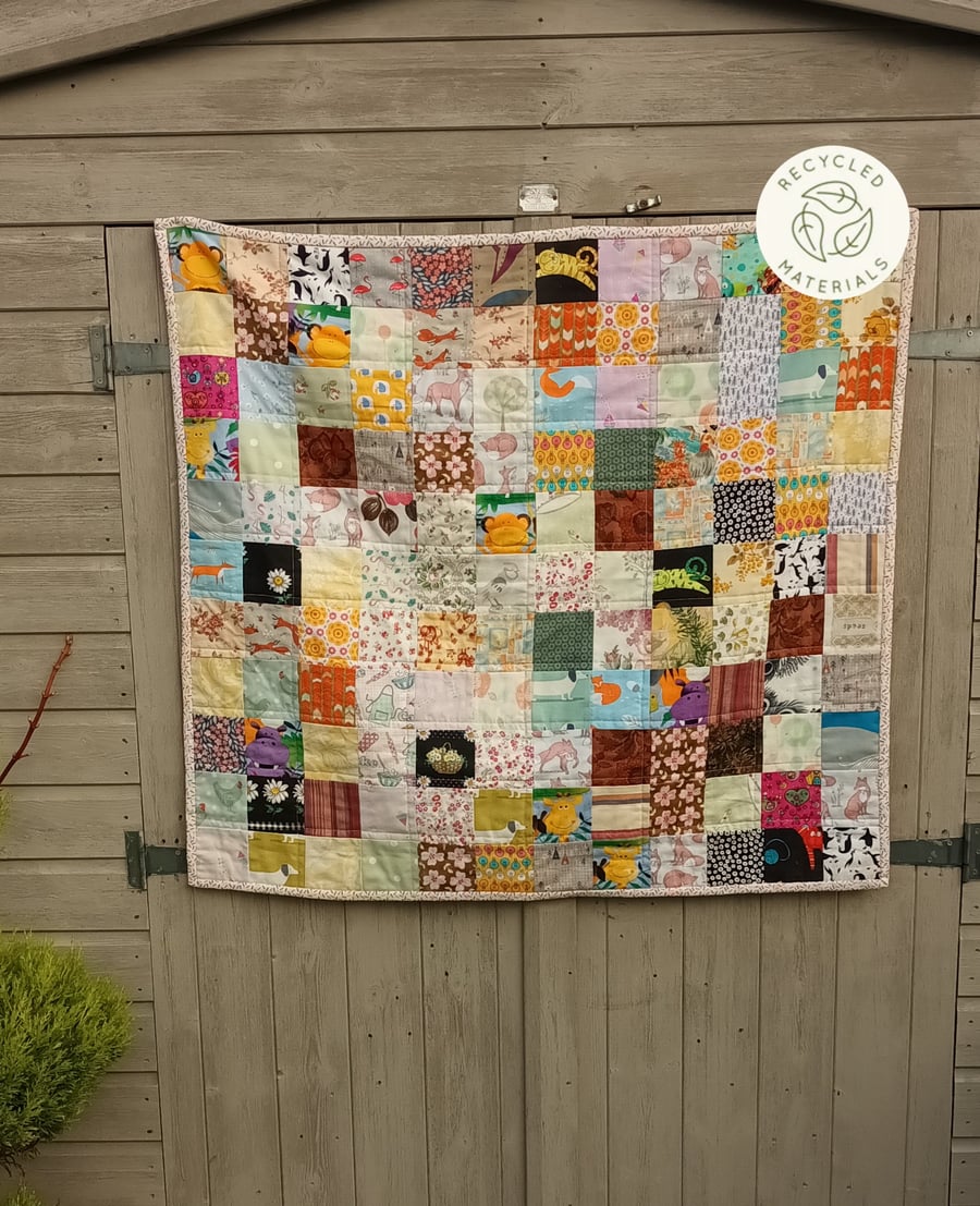 Patchwork quilt, floor blanket  scrappy range quilt, baby gift idea