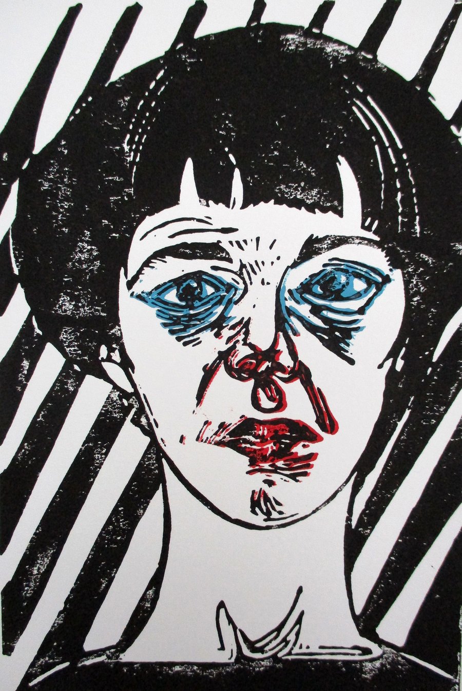 Portrait of Bridget Riley Original Hand Pressed Linocut Print Limited Edition