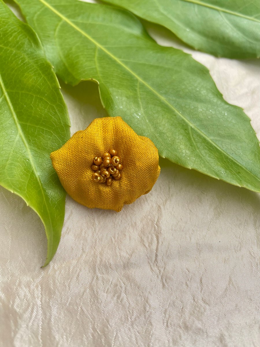 Hand embroidered buttercup flower bespoke brooch pin