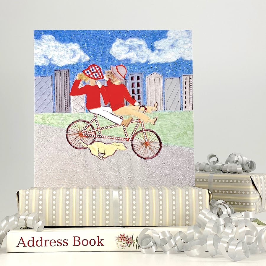 Cycling birthday card tandem fun Folksy