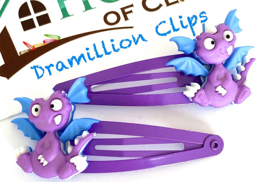 Dramillion Dragon Hair Clips x2 - Dragon Snap Clip - Boys Dragon Clips - Dragon 