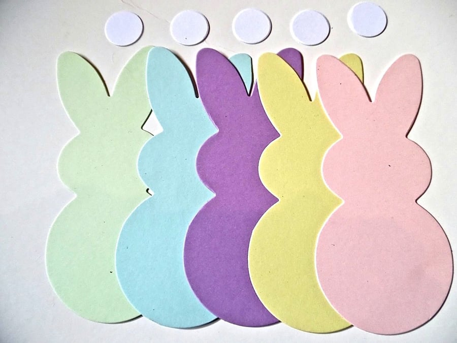 10 Pastel Bunny Rabbit  Die Cuts.  Easter Cards Bunting Cut-Outs  