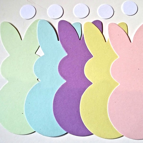 10 Pastel Bunny Rabbit  Die Cuts.  Easter Cards Bunting Cut-Outs  