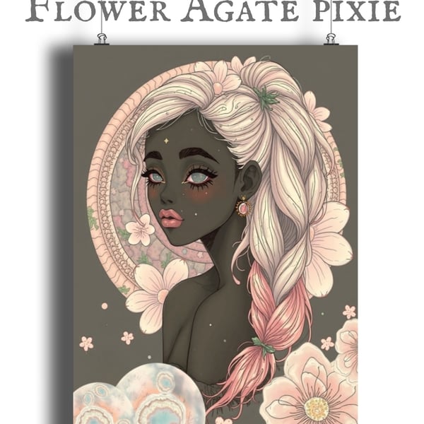 Flower agate pixie art print 