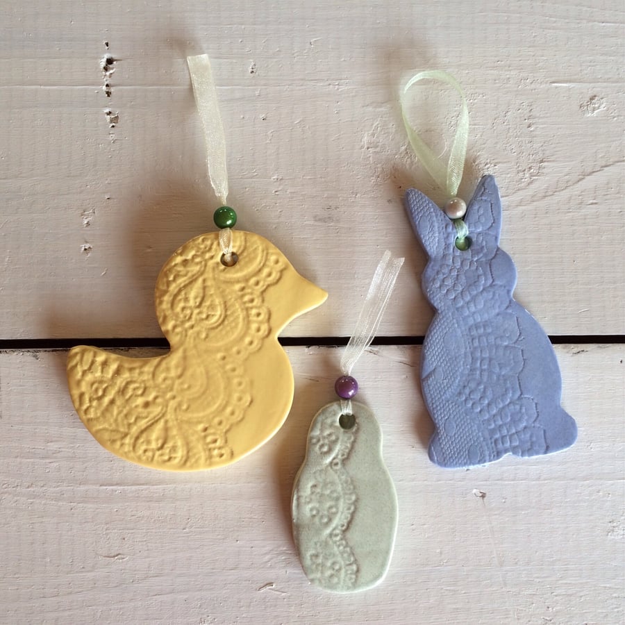 Seconds Sunday SALE Set of 3 Handmade Ceramic Hangers Hanging Decorations