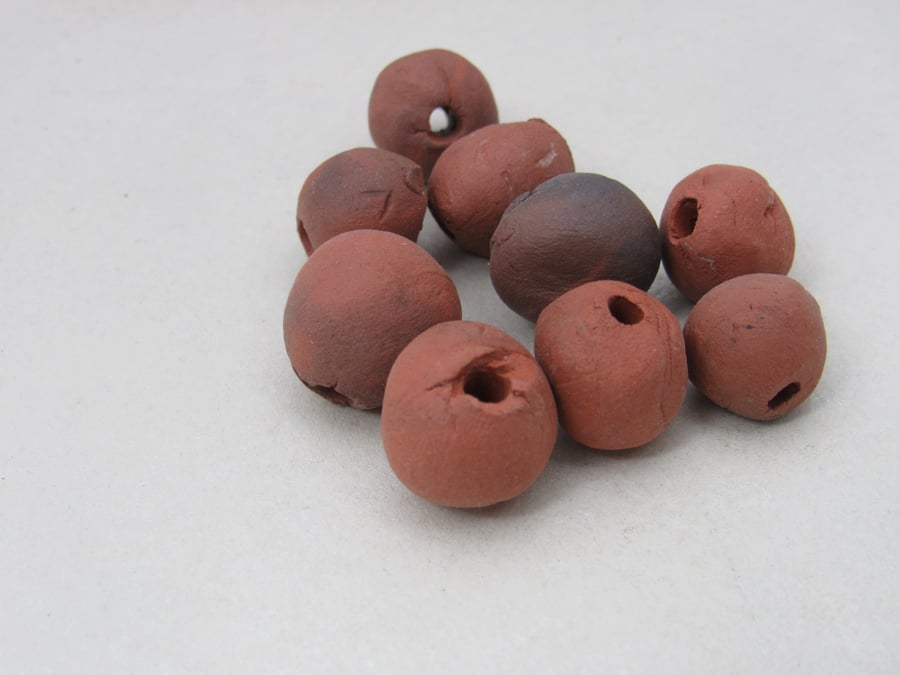 9 Small Terracotta Smoke Fired Earthenware Clay Beads