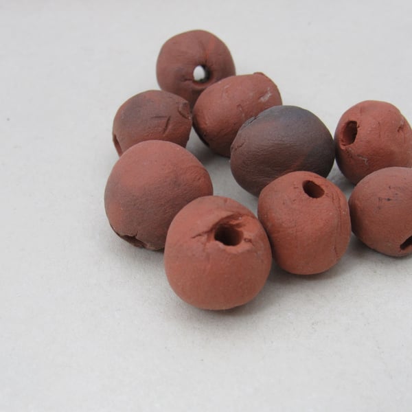 9 Small Terracotta Smoke Fired Earthenware Clay Beads