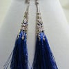 Dark Blue Tassel and Silver Earrings