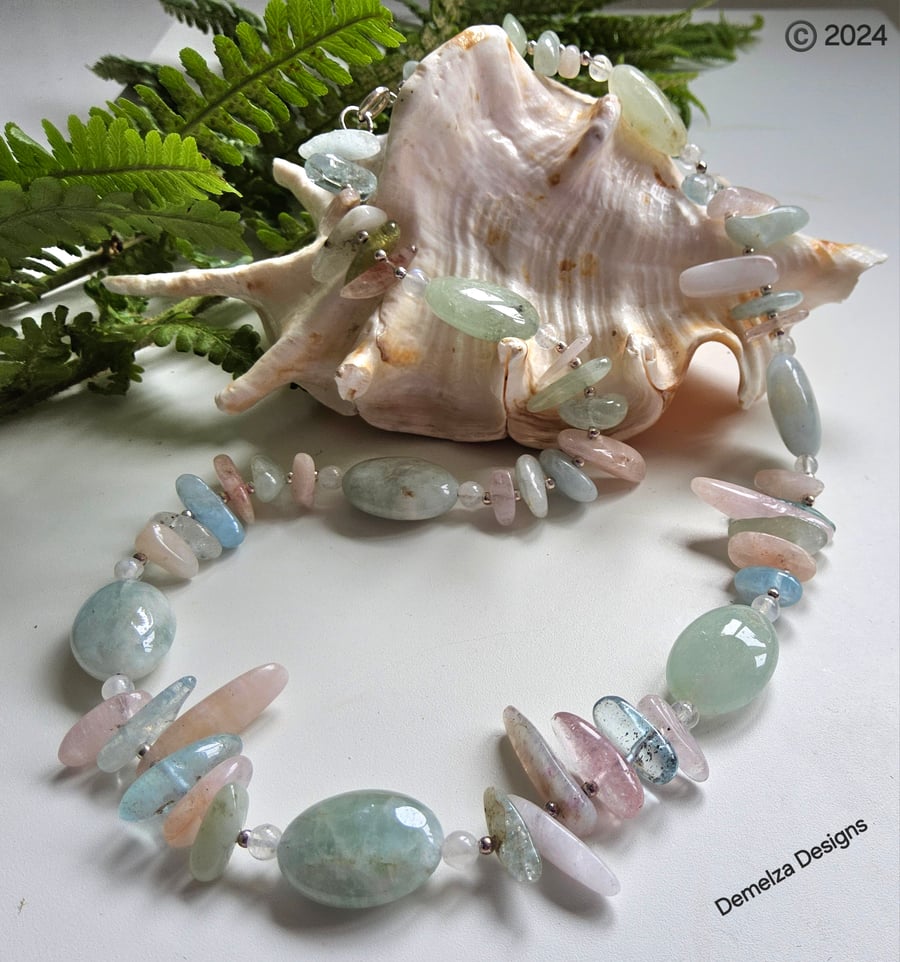Designer Multi Beryl, Aquamarine, Morganite' Sterling Silver Necklace 'One Off'
