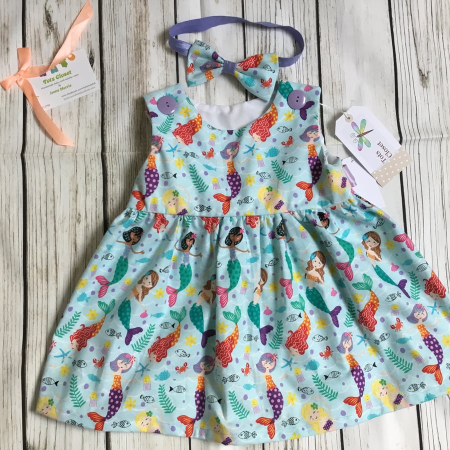  Baby girl 1st Easter dress, mermaid dress, marching bow , 12 months