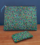 Peacock Feather Multi Purpose Zipper Bag with Matching Small Pouch